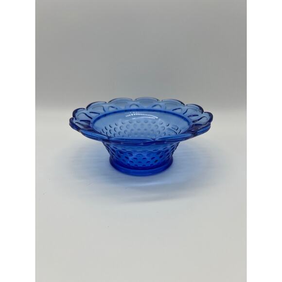 None Other - Vintage Small Cobalt Blue Depression Glass Hobnail Scalloped Rim Candy Dish